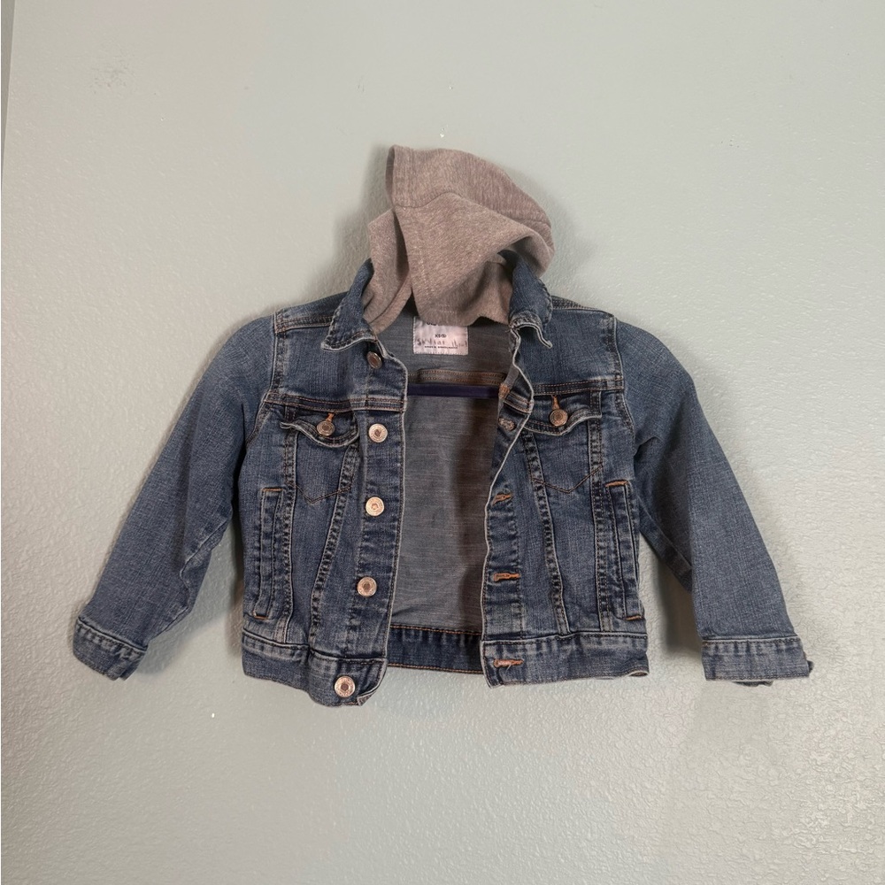 Kids Denim Jacket with Gray Hood
